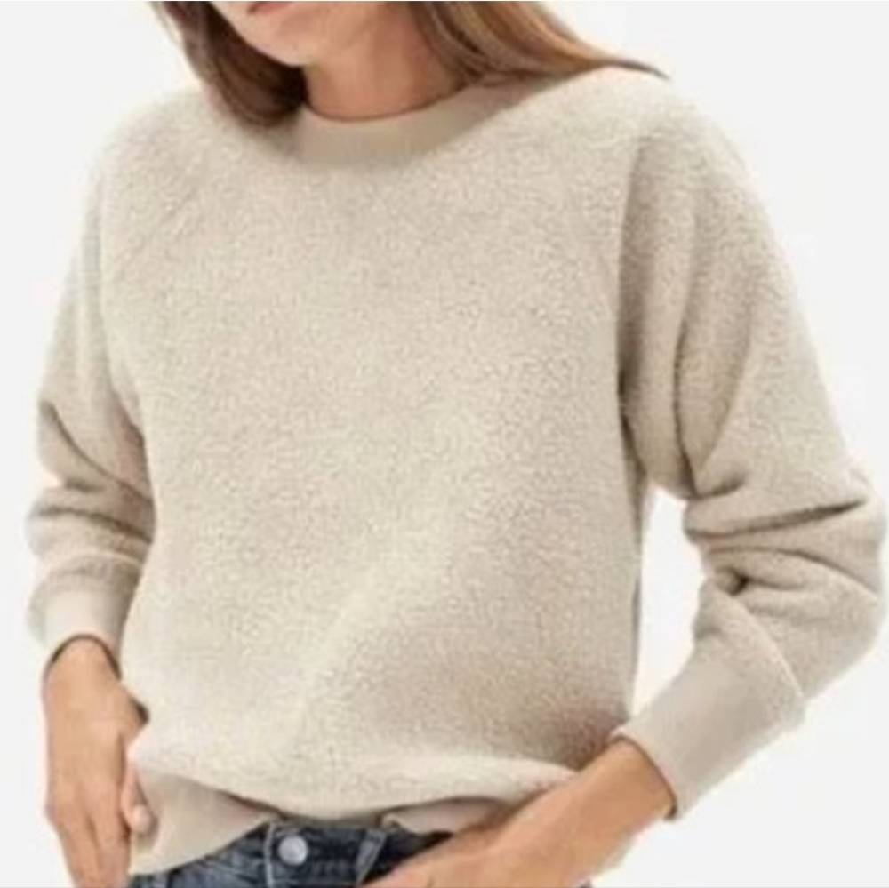 EVERLANE ReNew Fleece Recycled Sherpa Style‎ Cropped Pullover Crew Sweater SZ L